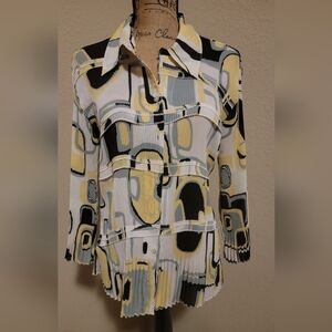 Essentials by Milano Geometric Button-Up Blouse